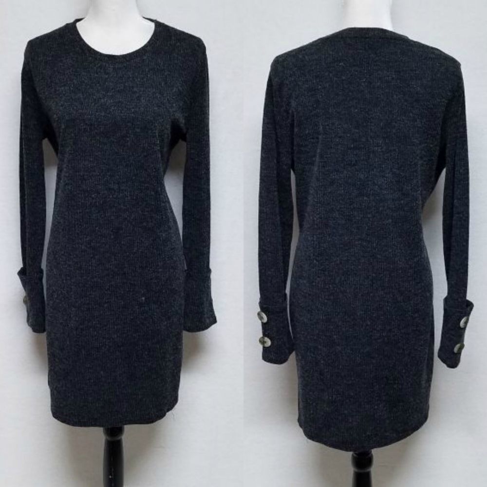 ZARA Gray Ribbed Knit Long Cuff Sleeve Shift Sweater Dress